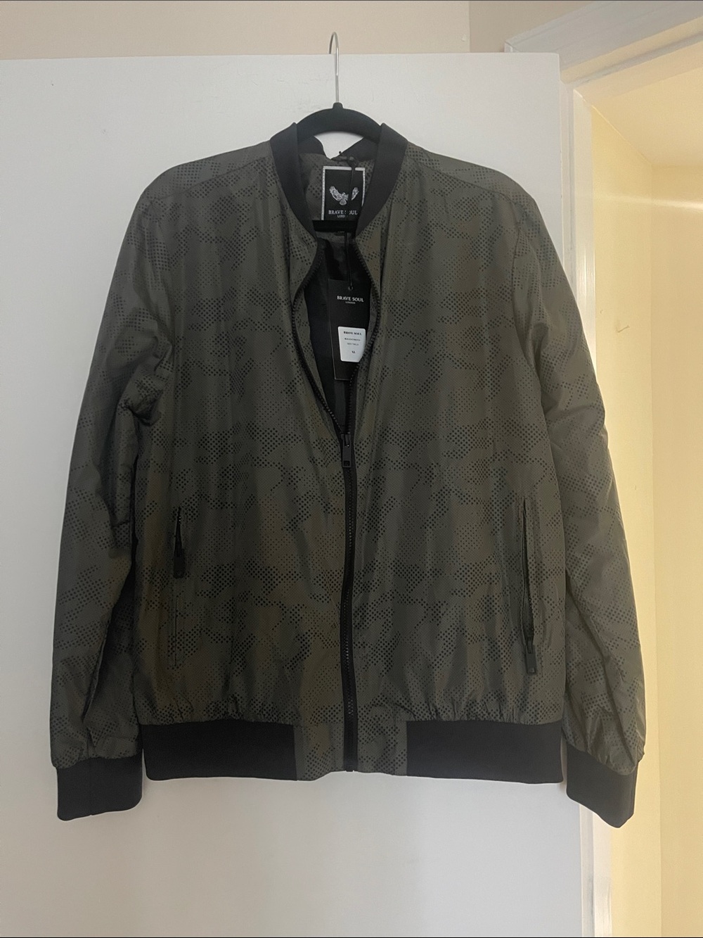 Brave Soul Olive Green Camo-Print Bomber Jacket